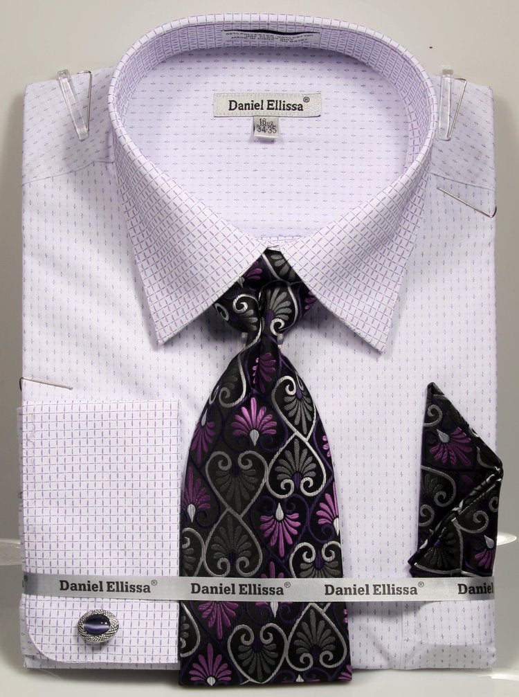 Basic Dress Shirt Regular Fit In Whitepurple With Tie And Pocket