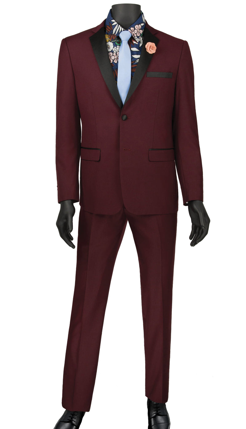 Ultra Slim Fit Tuxedo 2 Buttons 2 Piece in Color Wine | Men's Fashion