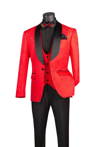 Latest 3 Piece Red Coat Pant Wedding Outfit For Men 2023