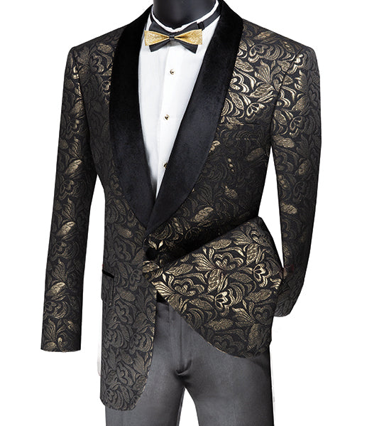 Regular Fit Floral Pattern Jacket Shawl Lapel in Gold