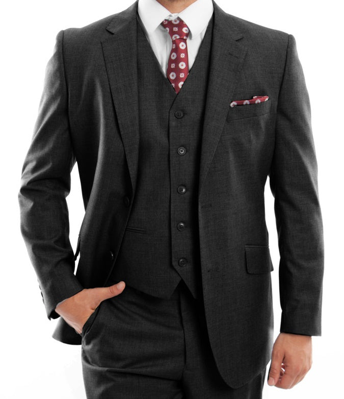 Arezzo Collection - Wool Suit Modern Fit Italian Style 3 Piece in Black ...