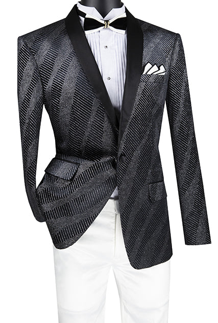 Slim Fit Velvet Party Jacket 1 Button Shawl Lapel in Black | Men's Fashion
