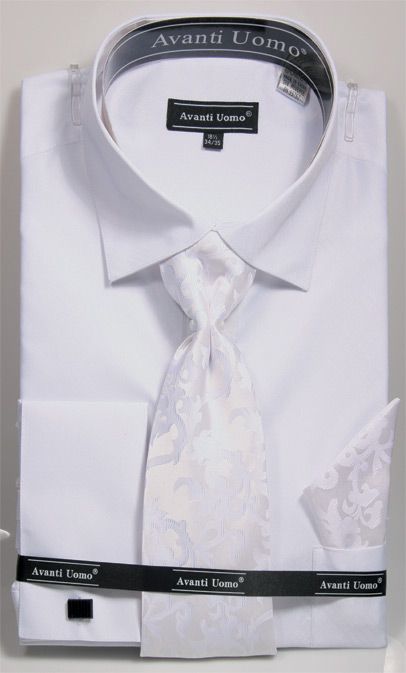 Men's Regular Fit Shirt with Tie and Handkerchief in White