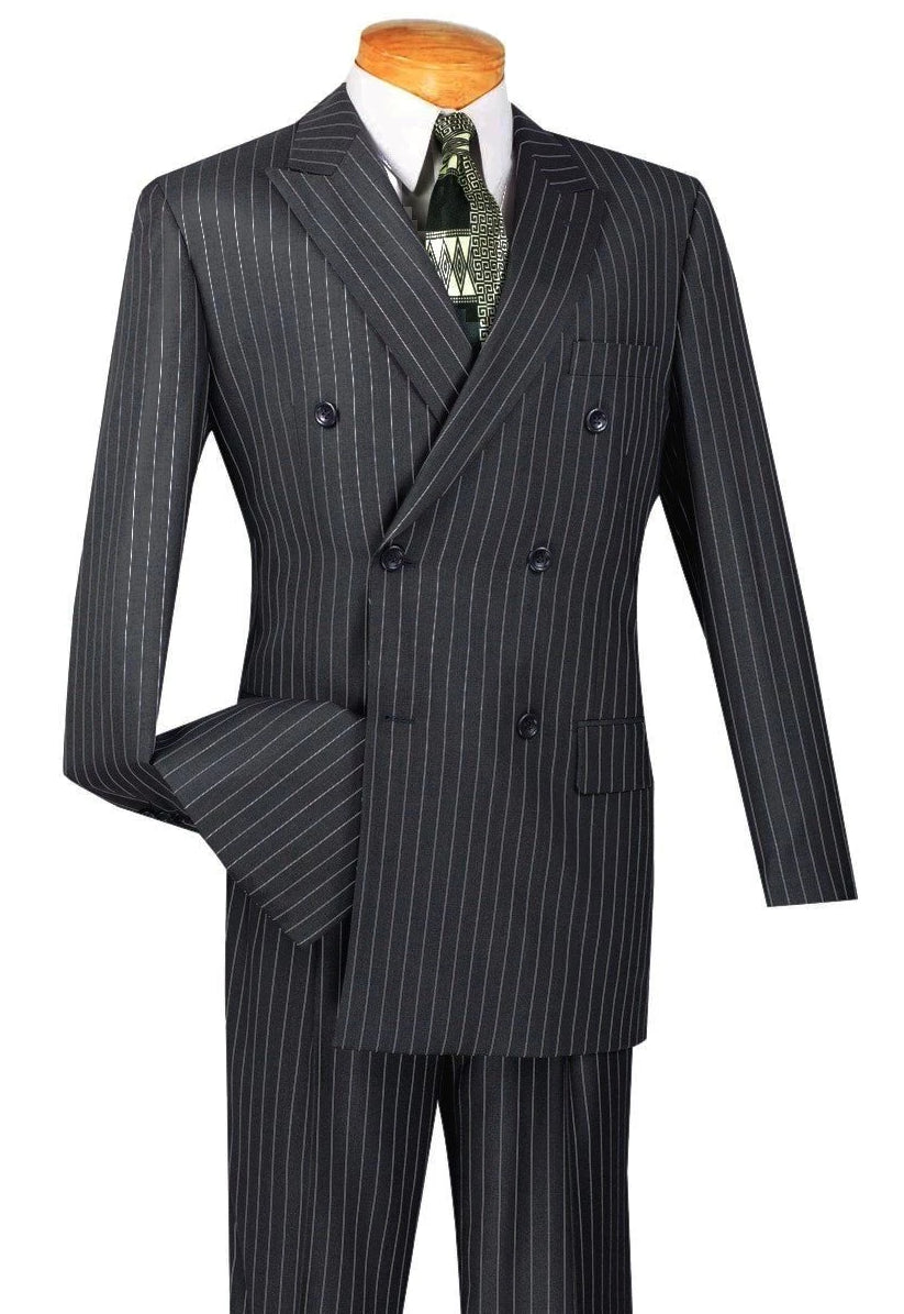 Rockefeller Collection - Double Breasted Stripe Suit Charcoal Regular ...