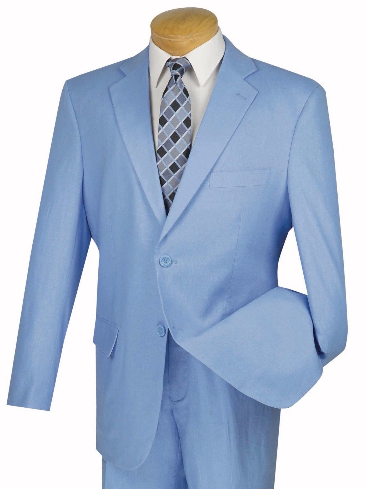 Linen Men's Regular Fit Suit 2 Piece 2 Button in Blue