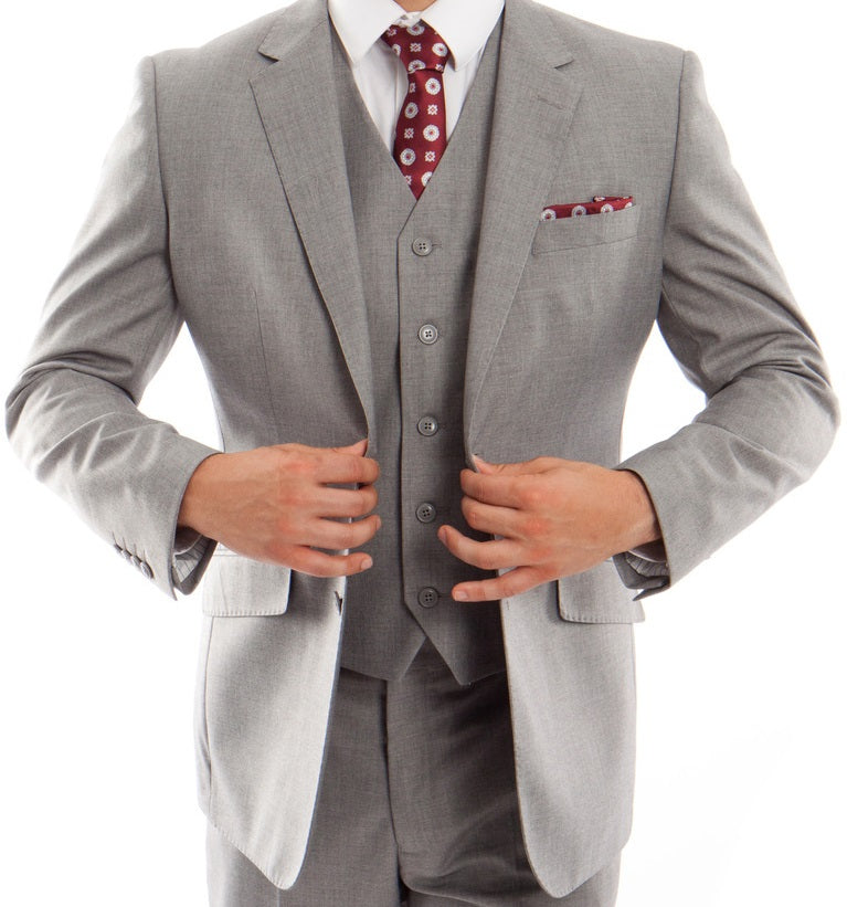 Arezzo Collection - Wool Suit Modern Fit Italian Style 3 Piece in Gray