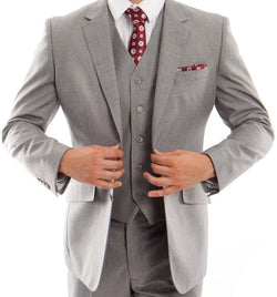 Arezzo Collection - Wool Suit Modern Fit Italian Style 3 Piece in Gray - SUITS FOR MENS