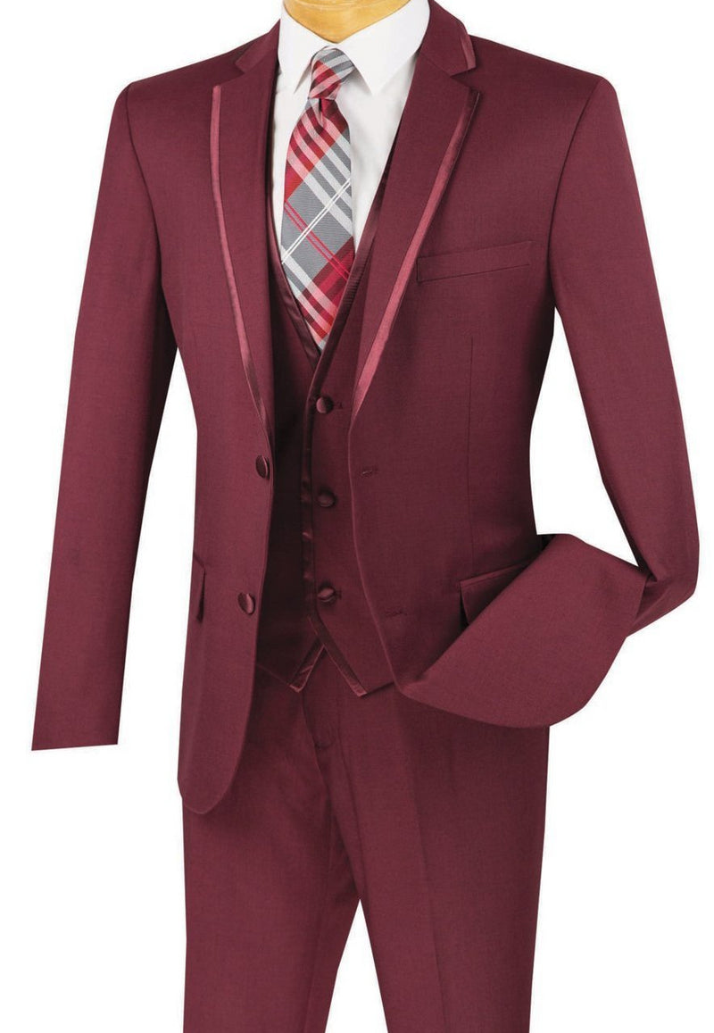 Leonardo Collection - Slim Fit Tuxedo 2 Buttons 3 Piece Burgundy Suit ...