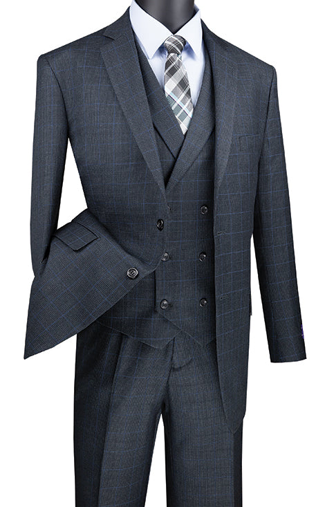 Charcoal Regular Fit Glen Plaid 2 Button 3 Piece Suit