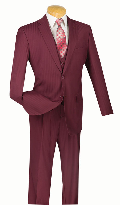 Regular Fit Men's Burgundy Suit Tone On Tone Stripe 3 Piece | Mens Fashion