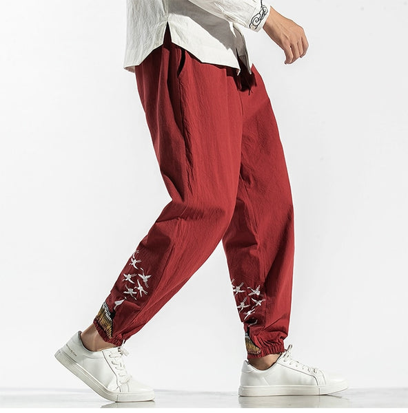 Uniquely Outstanding Pants With Embroidered Cranes – Qigong Apparel