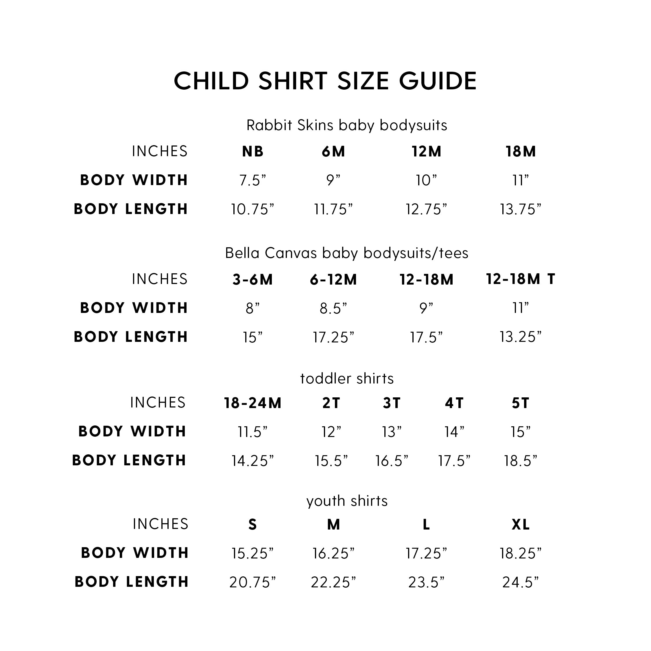 CHILD - SIZE CHARTS – Little Mama Shirt Shop LLC