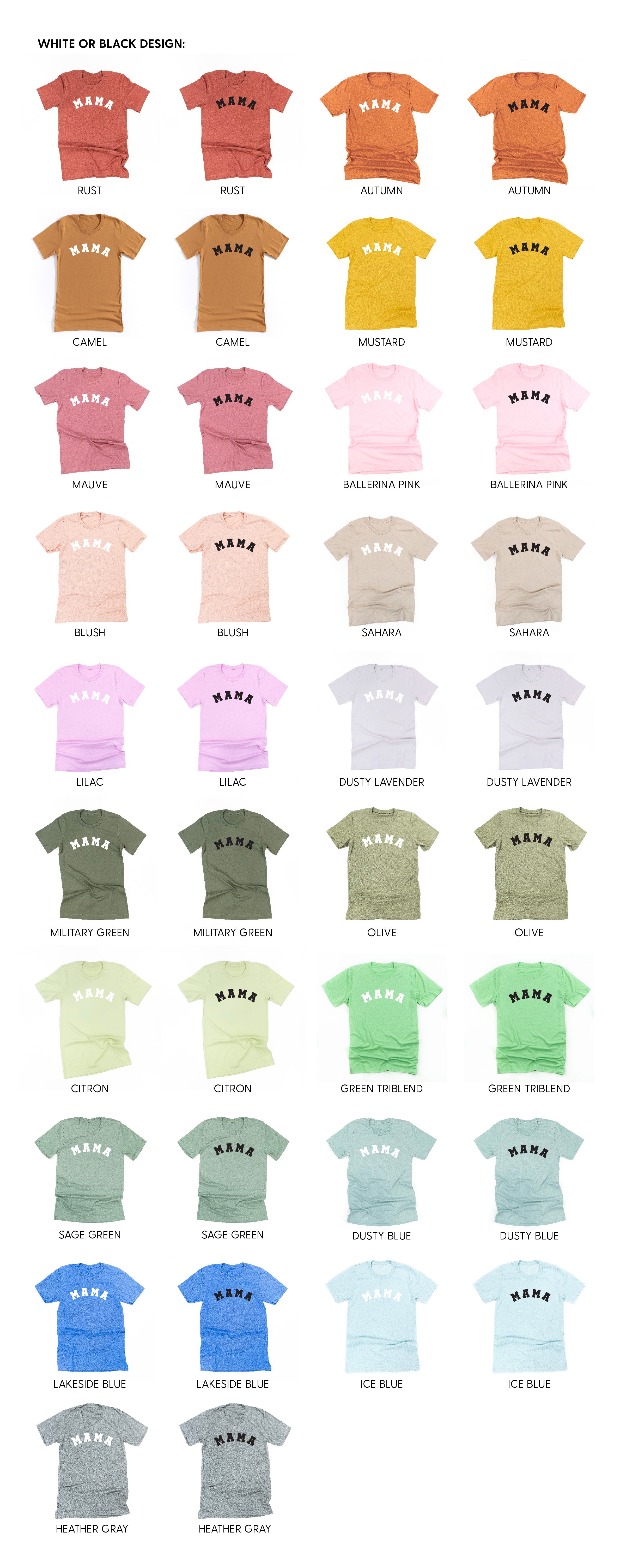 ADULT - COLOR CHARTS – Little Mama Shirt Shop LLC