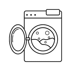 Black line drawing of washing machine. 