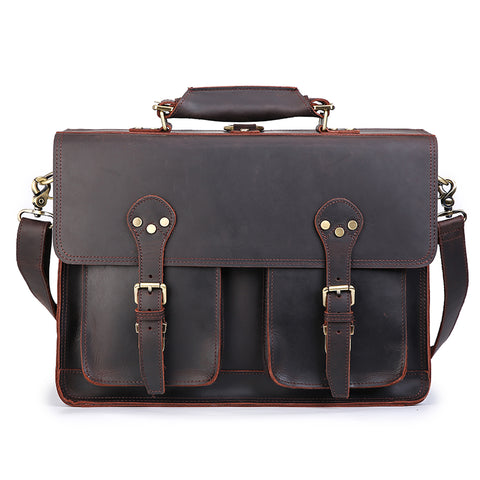 Two Pocket Leather Briefcase - Denali Leather Goods
