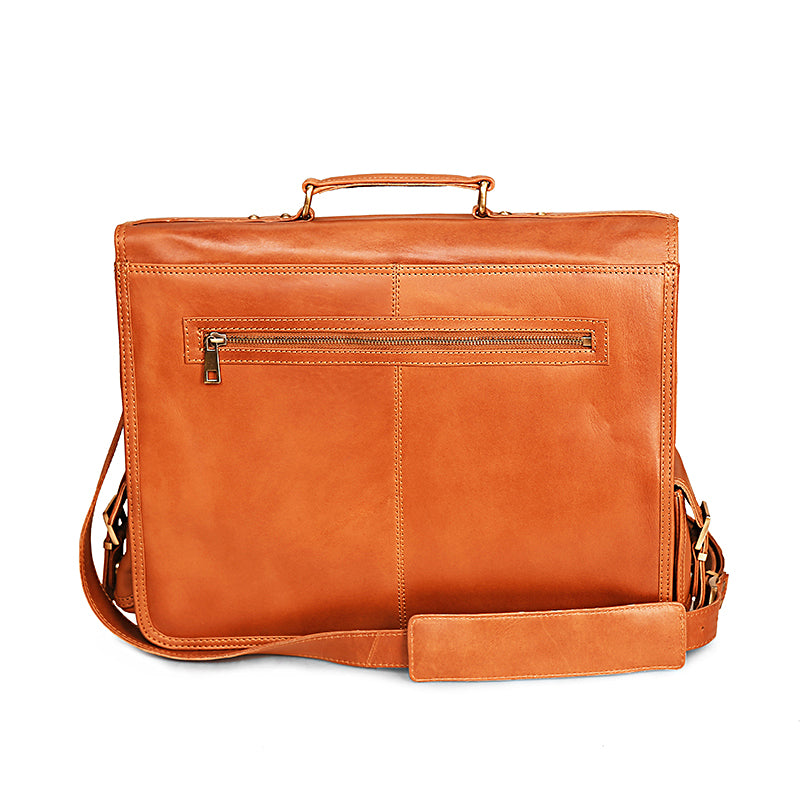 Brown Leather Dakota Two Pocket Messenger Bag - Denali Leather Goods