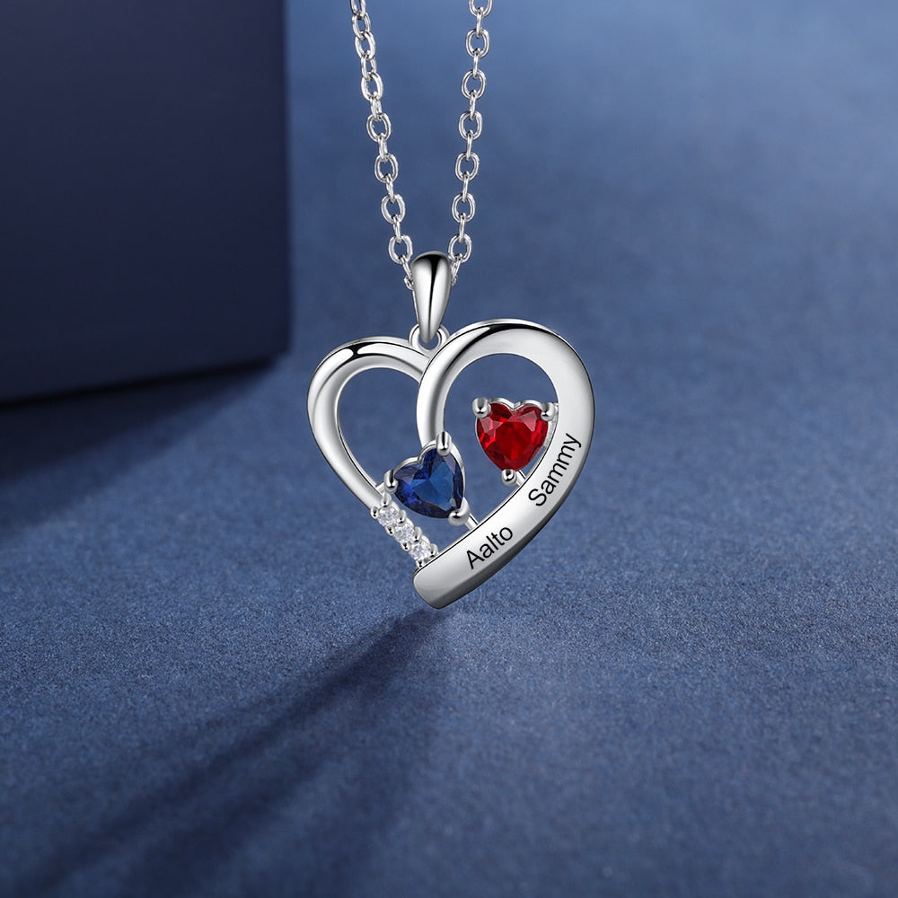 Personalized Heart Necklace With Custom Birthstone 