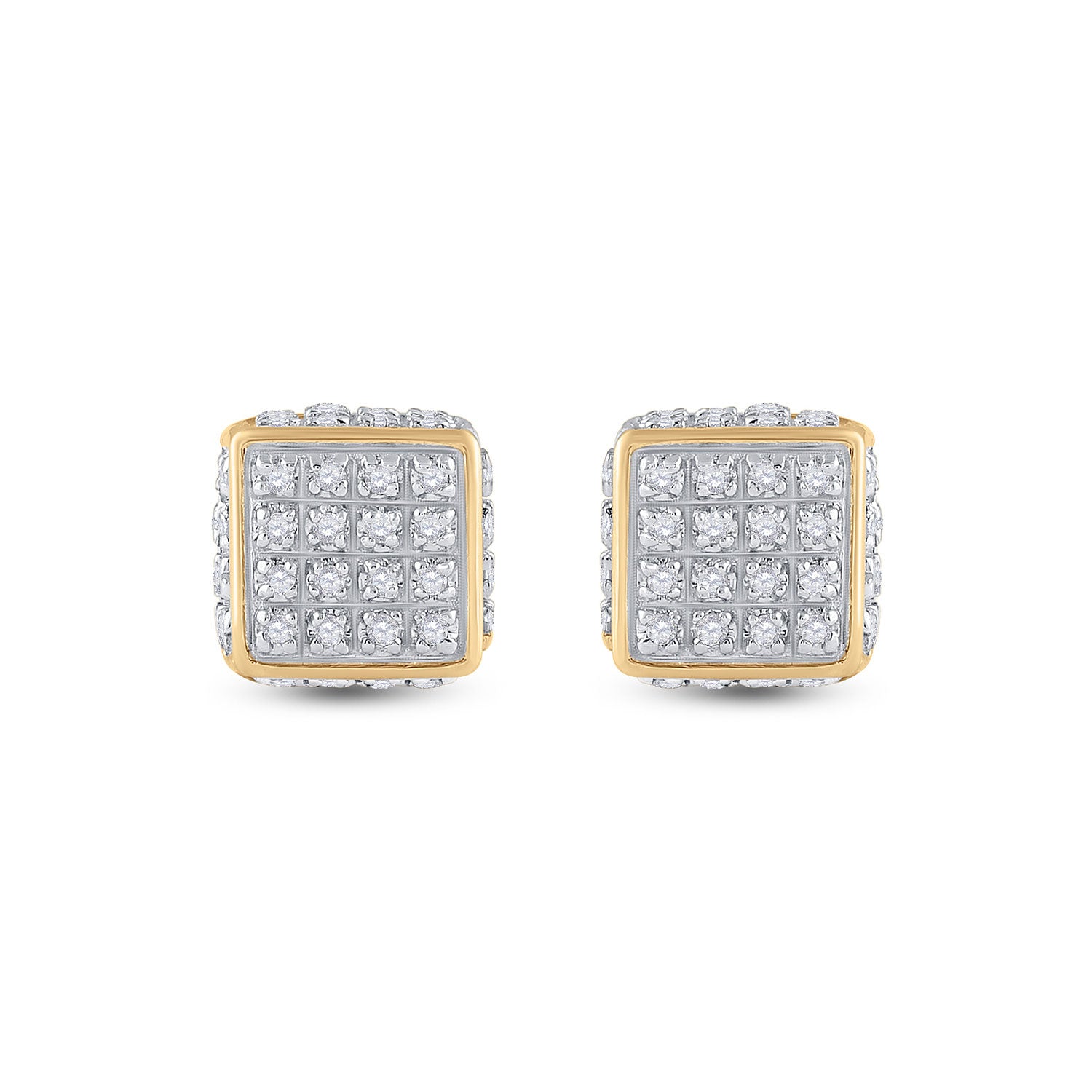 Square 10 Cubic Zirconia Earrings 14K Gold Filled Silver Hip Hop Studs – JB  Jewelry BLVD