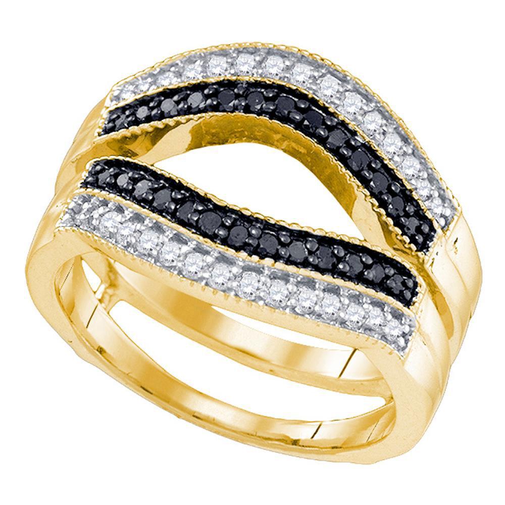 10kt Yellow Gold Womens Round Black Diamond Wrap Ring Guard Enhancer - Splendid Jewellery Collection, 6.5