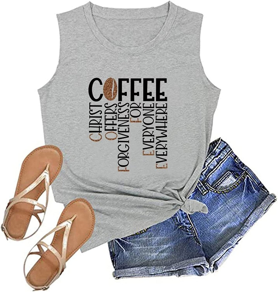 Women Coffee Religious Tank Tops Christ Offers Forgiveness for Everyone Everywhere Shirt