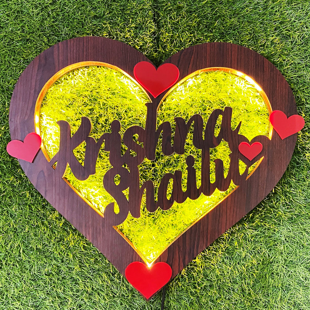 Personalized Custom Wooden Engraved Heart Shape Couple Name Wall ...