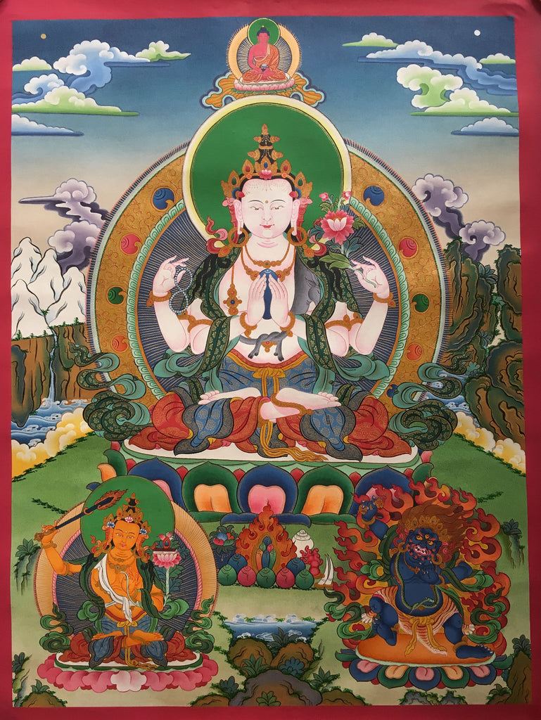 Chenrezig Tibetan Thangka 80X60cm – thangkashop