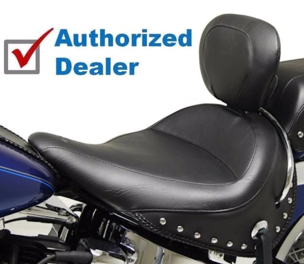 Mustang Wide Solo Seat w/ Driver Backrest Chrome Studded 2005-2017 Harley  Deluxe