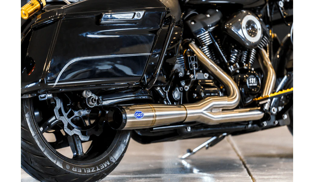 S&S Cycle Diamondback 2-into-1 Brushed Steel Exhaust System