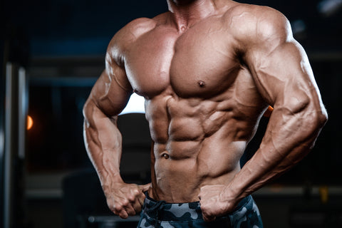 strong bodybuilder athletic fitness man with strong and big chest muscles
