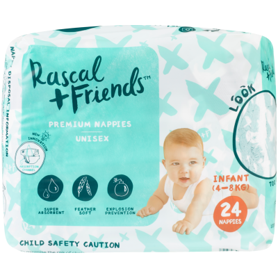 Rascal and Friends Premium Nappies Unisex 3-5kg Newborn 28pk