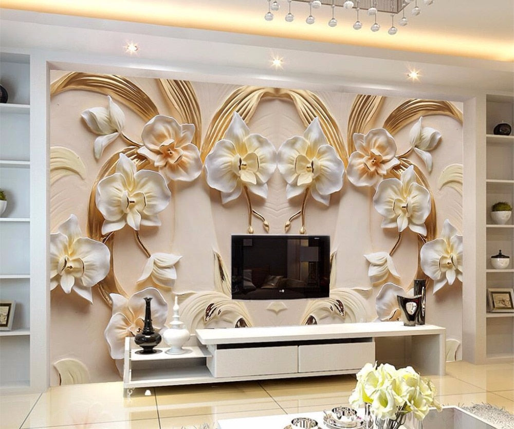 Beibehang Custom Wallpaper 3d Butterfly Floral Backdrop 3d Sandstone Relief Tv Background Wall Living Room Bedroom 3d Wallpaper