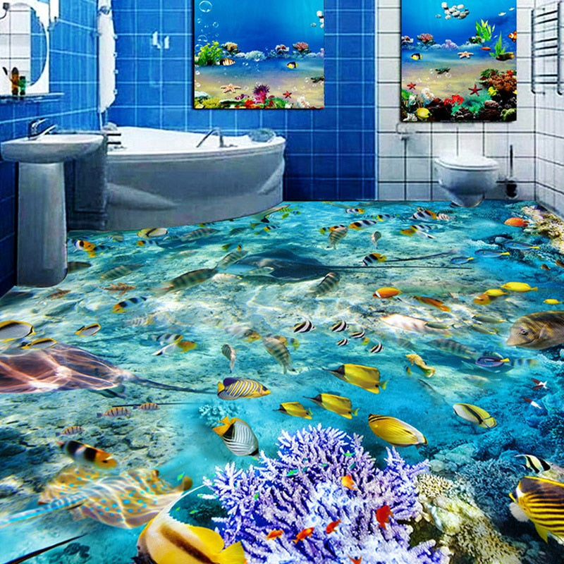 Custom Flooring Mural Wallpaper Undersea World Fish Coral Toilets Bathroom Bedroom 3d Floor Murals Pvc Waterproof Self Adhesive