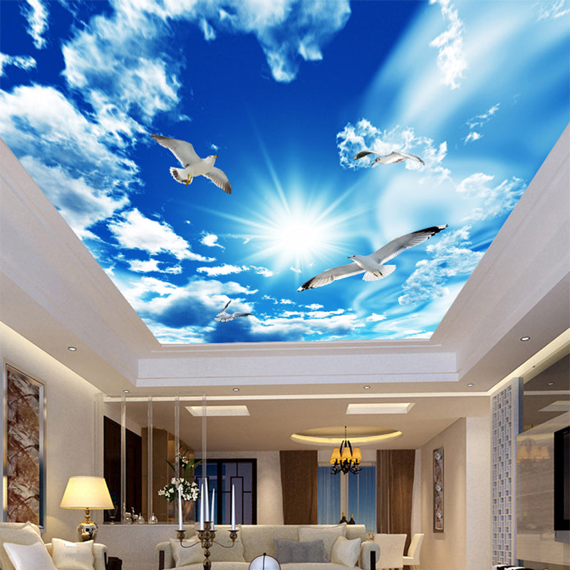 Custom Large Ceiling Zenith Mural Wallpaper 3d Stereo Blue Sky White Clouds Dove Nature Landscape Photo Mural Ceiling Wallpapers
