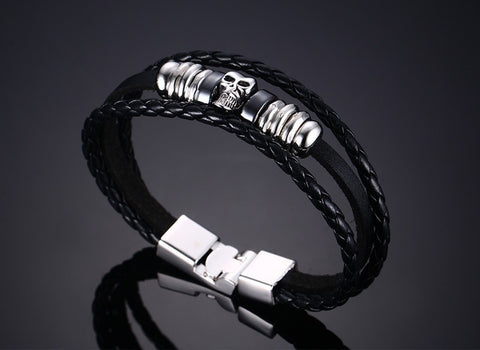 mens leather skull bracelet