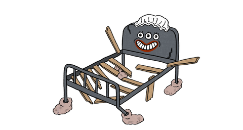 Animated bed frame that looks old and broken 