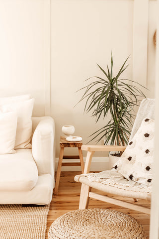 White linen couch, minimalist style 