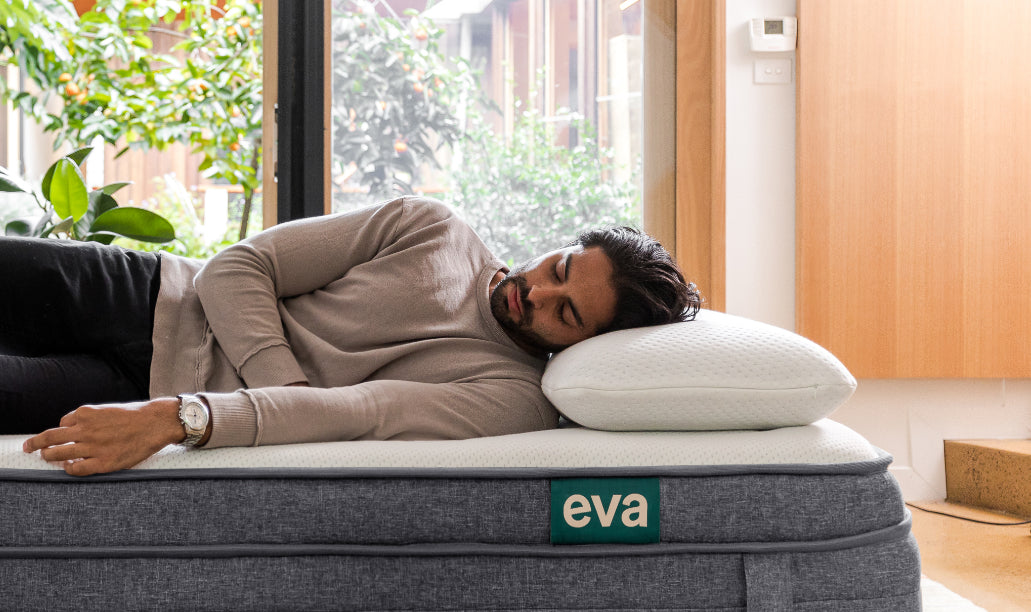 Man sleeping on eva mattress