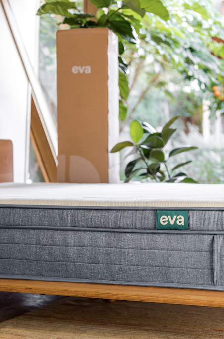 Eva Mattress on bed frame with box in background