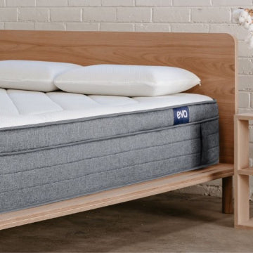 Eva Mattress and 2 Eva Pillows on the Eva Timber Bed Frame