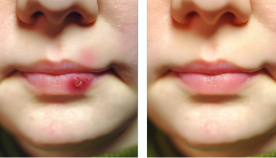 before and after of Laser Treatment for Cold Sores