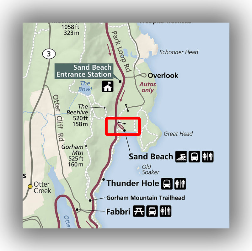 Sand Beach Parking area map in Acadia National Park