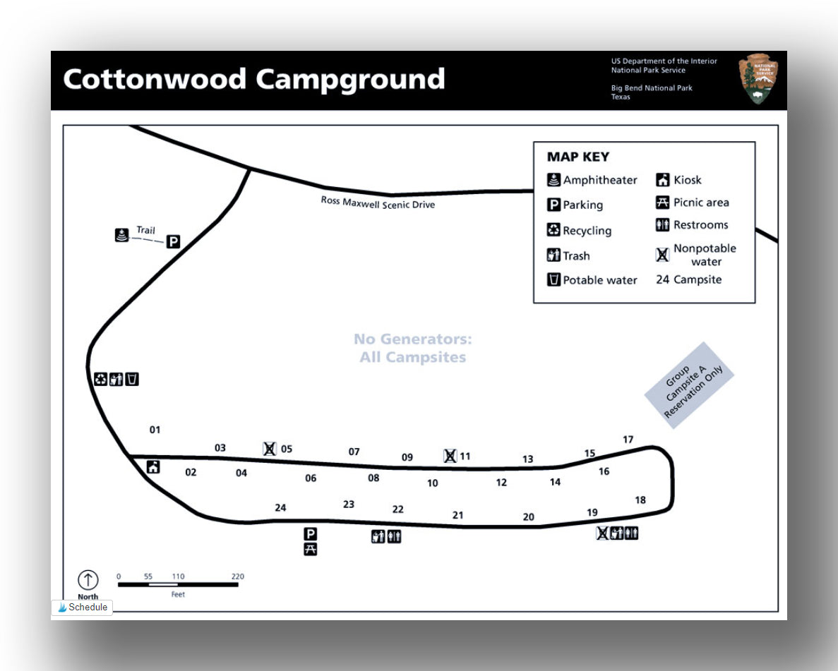 Cottonwood campground map in Big Bend National Park