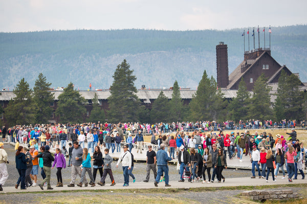 Crowds near Old Faithful in Yellowstone National Park