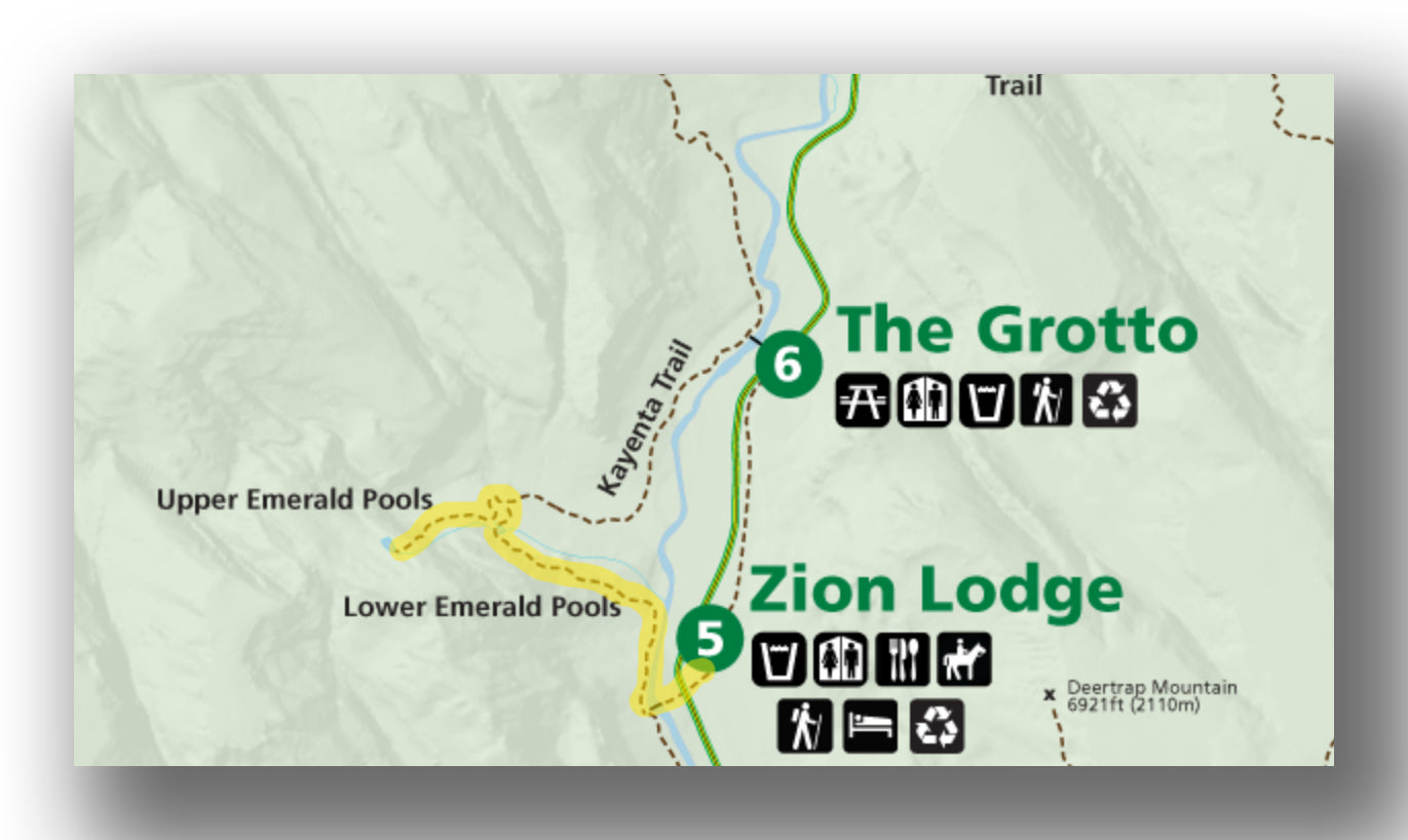 Emerald Pools trail map