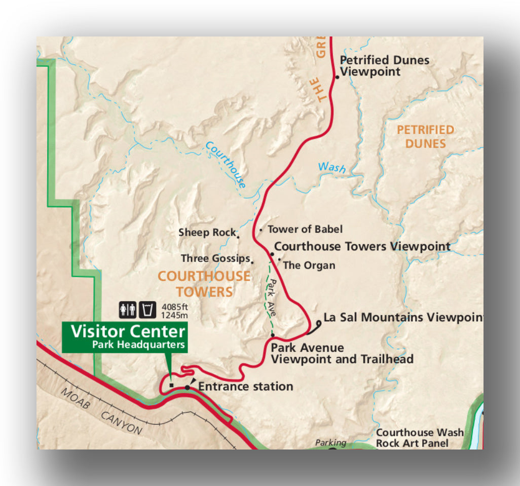Entrance area map for Arches National Park