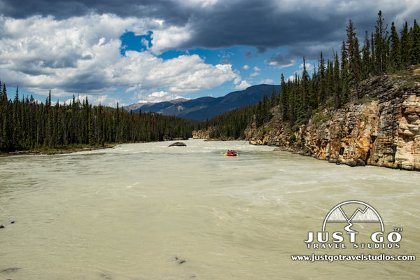 rafts near Athabasca Falls in Jasper National Park