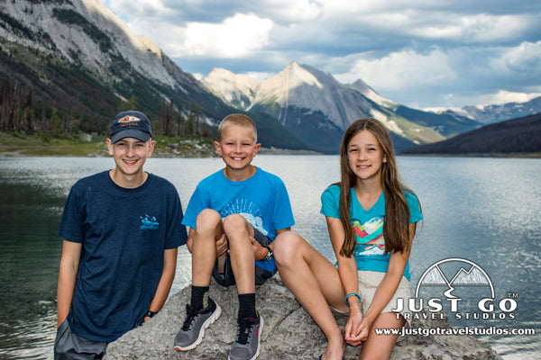 Kids near Medicine Lake in Jasper National Park