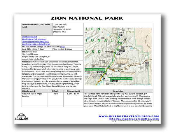 sample zion national park itinerary