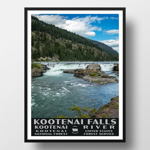 Kootenai Falls poster, WPA style