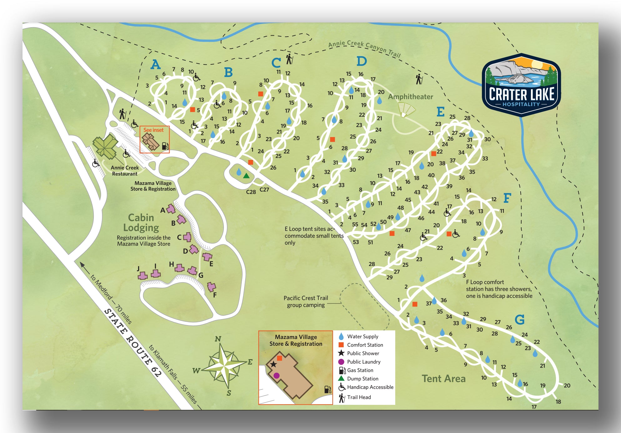 Mazama Campground map in Crater Lake National Park